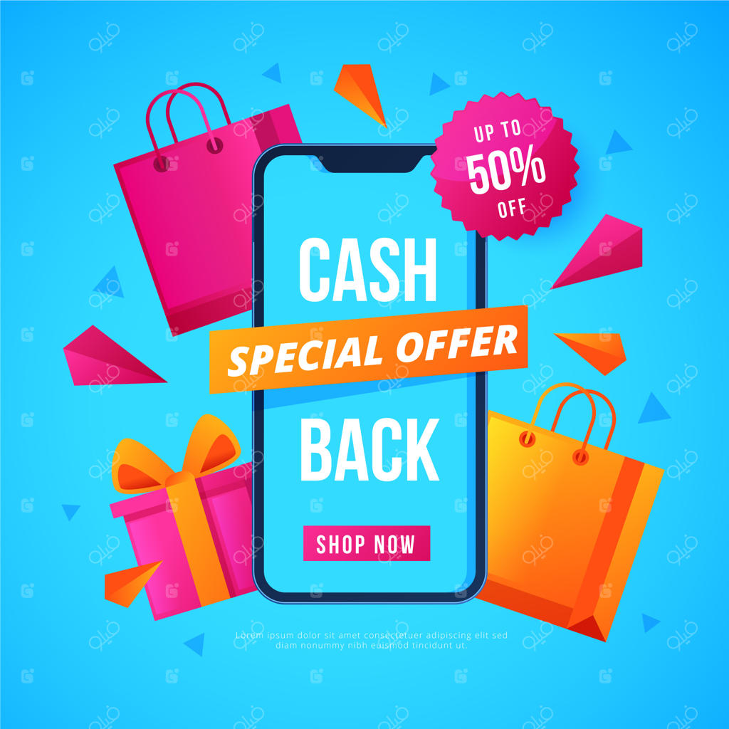 مفهوم کش‌بک رنگارنگ با سکه‌ها