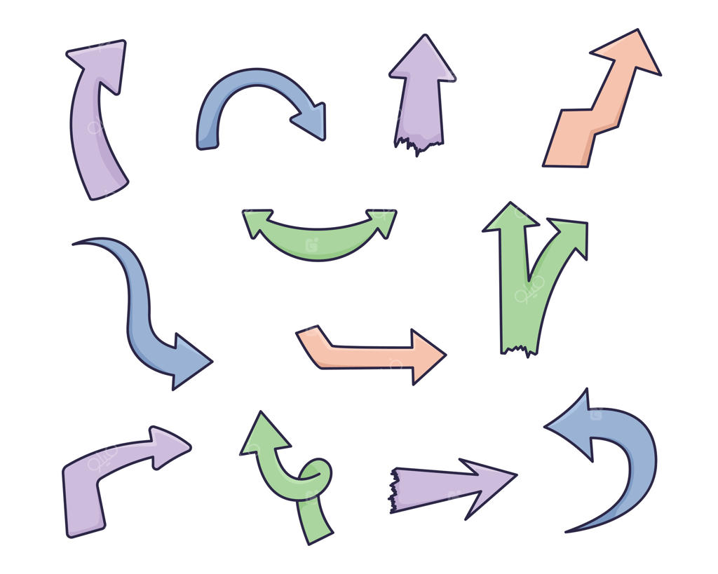 پیکان‌های رنگی ملایم در اشکال و سبک‌های مختلف.