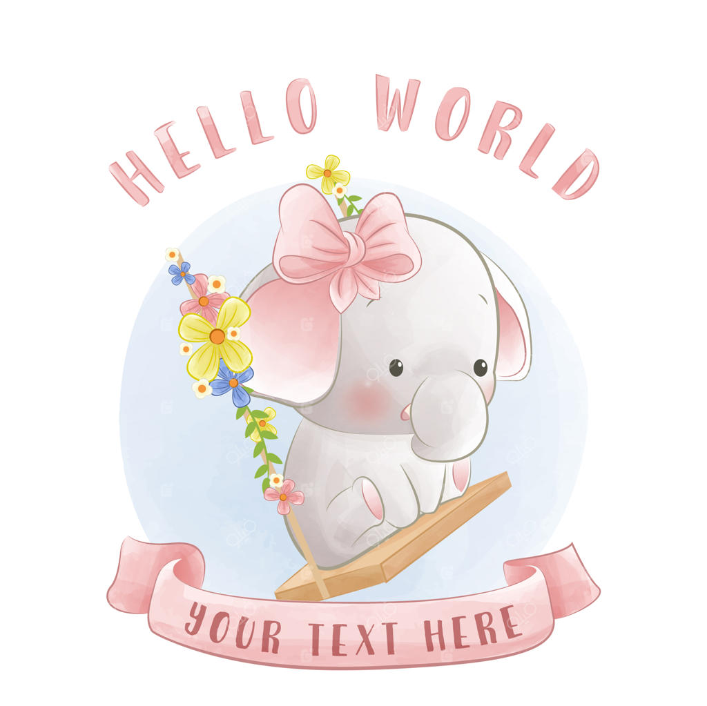 کارت حیوانات مخصوص موفقیت‌های نوزاد: بچه فیل بامزه روی تاب بازی می‌کند