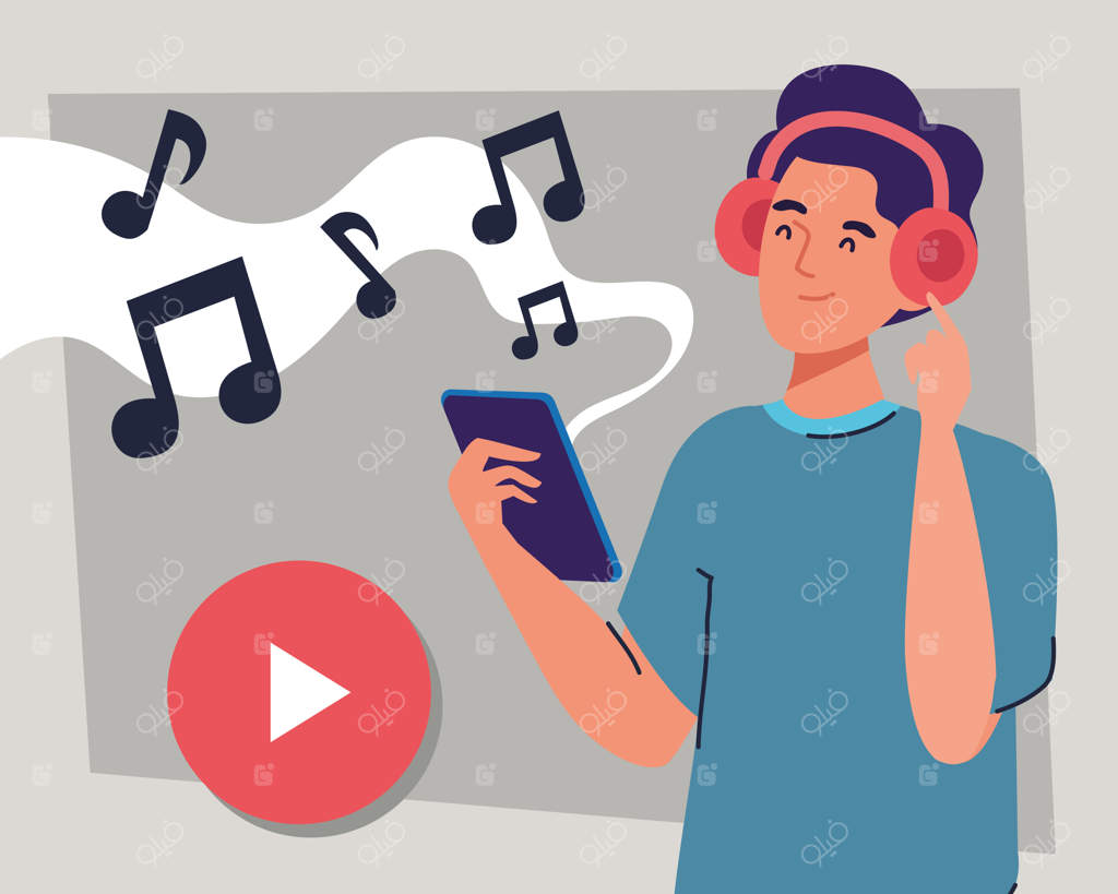 مردی با گوشی هوشمند و دکمه پخش