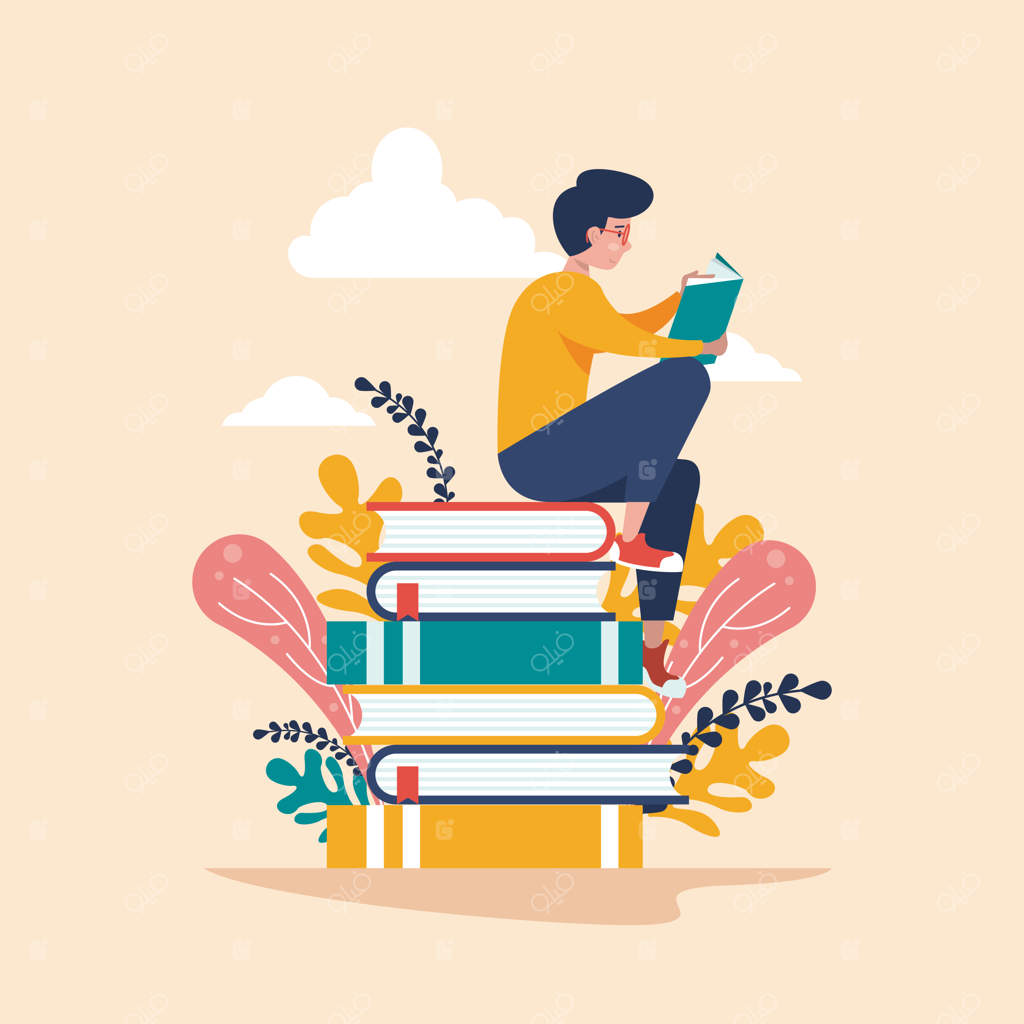 طرح تصویر روز کتاب: بنر پسر در حال مطالعه