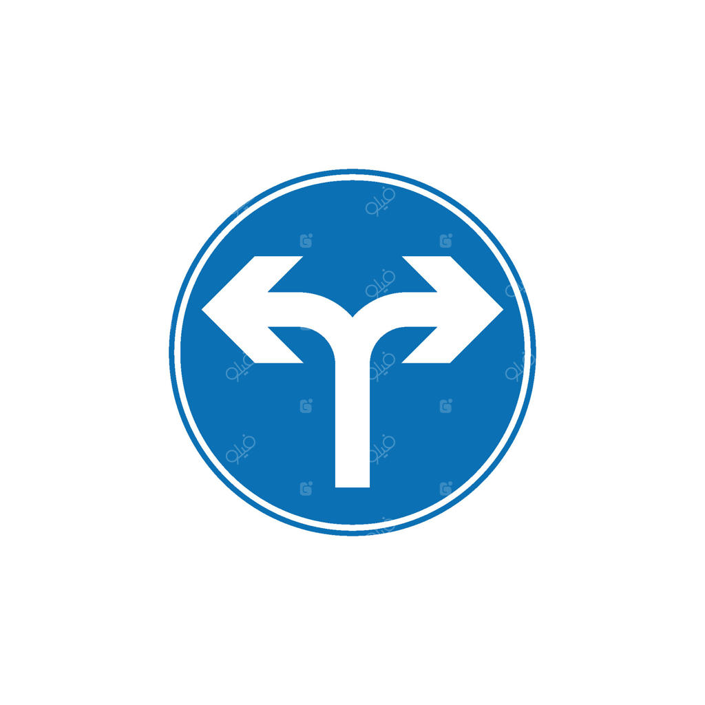 الگوی تابلو اجباری و راهنمای رانندگی: فلش‌های چپ و راست در دایره آبی