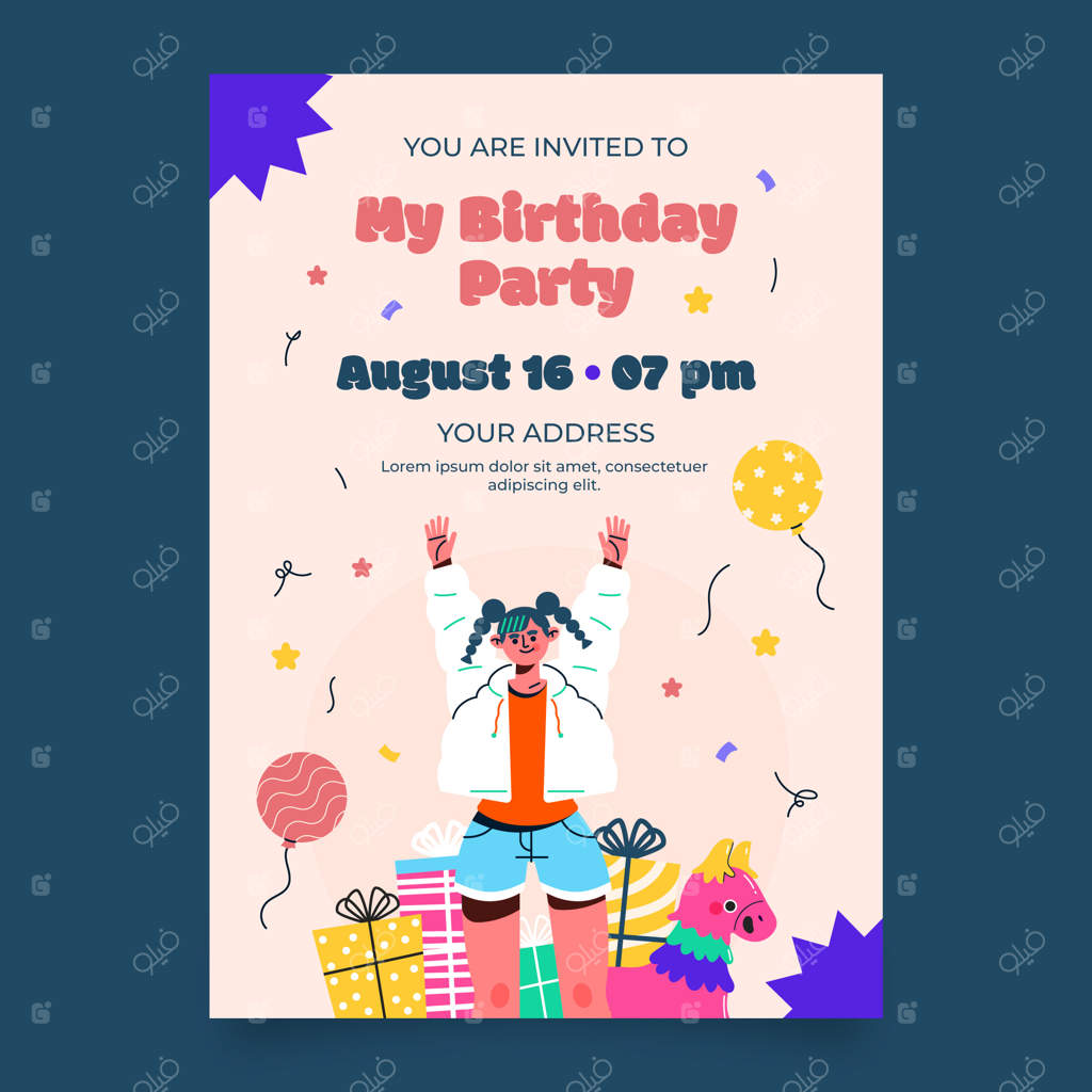 پترن دعوت‌نامه تولد طراحی شده با دست