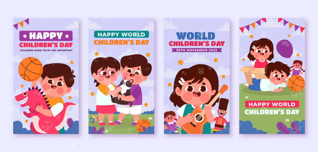 مجموعه استوری اینستاگرام با طراحی تخت برای جشن روز جهانی کودک و بازی کودکان