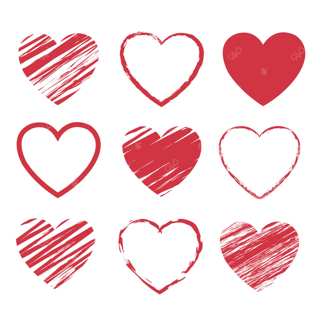 مجموعه نمادهای قلب قرمز با پس‌زمینه سفید