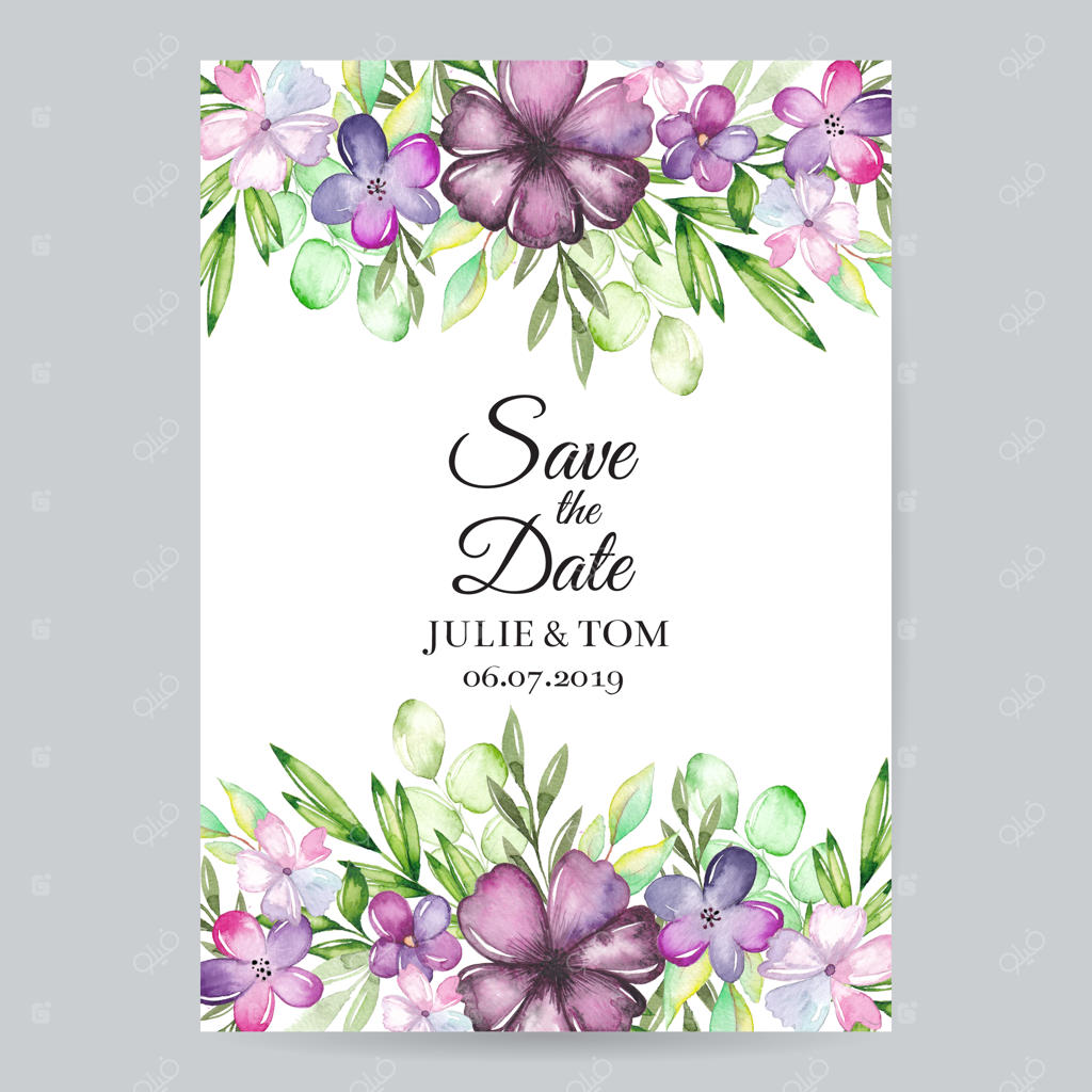 دعوت‌نامه عروسی با طرح گل‌های آبرنگی