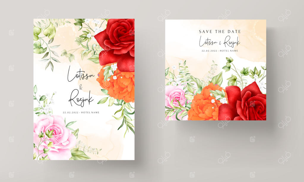 ست کارت عروسی زیبا با طرح گل‌های آبرنگی