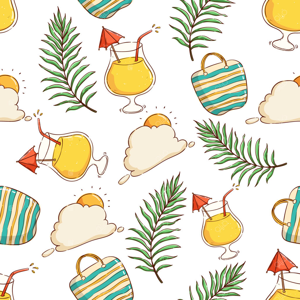 طرح تابستانی استوایی با شربت لیمو، کیف ساحلی و برگ نارگیل