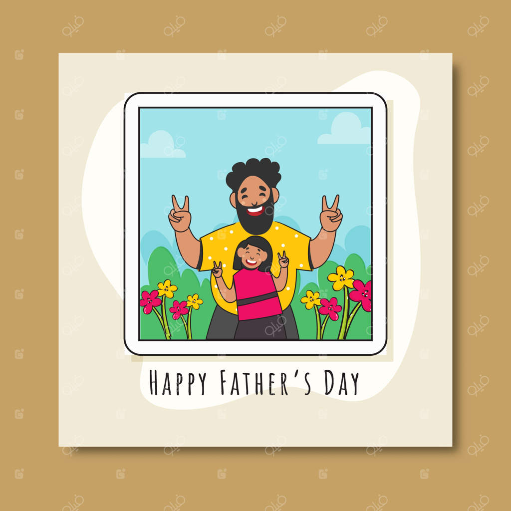 پست روز پدر با تصویر پدر و دختری که در باغ شکوفا خوش می‌گذرانند.