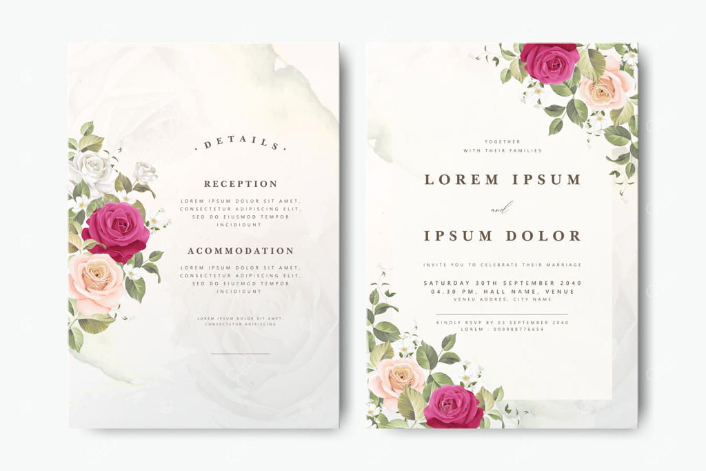 طراحی شیک کارت دعوت عروسی با طرح گل‌ها