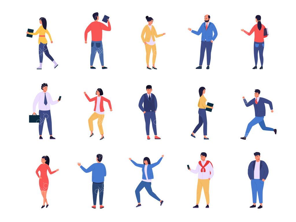 کارکنان خوش‌حال در دفتر: افراد موفق و شاداب در کسب‌وکار؛ تیم هیجان‌زده که ترفیع و پیشرفت شغلی را جشن می‌گیرد - مجموعه‌ای از شخصیت‌های همکار