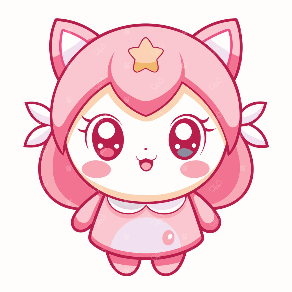 شخصیت کارتونی با موهای صورتی در پس‌زمینه سفید