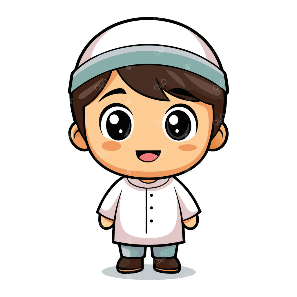 پسر مسلمان کارتونی با لباس و پس‌زمینه سفید