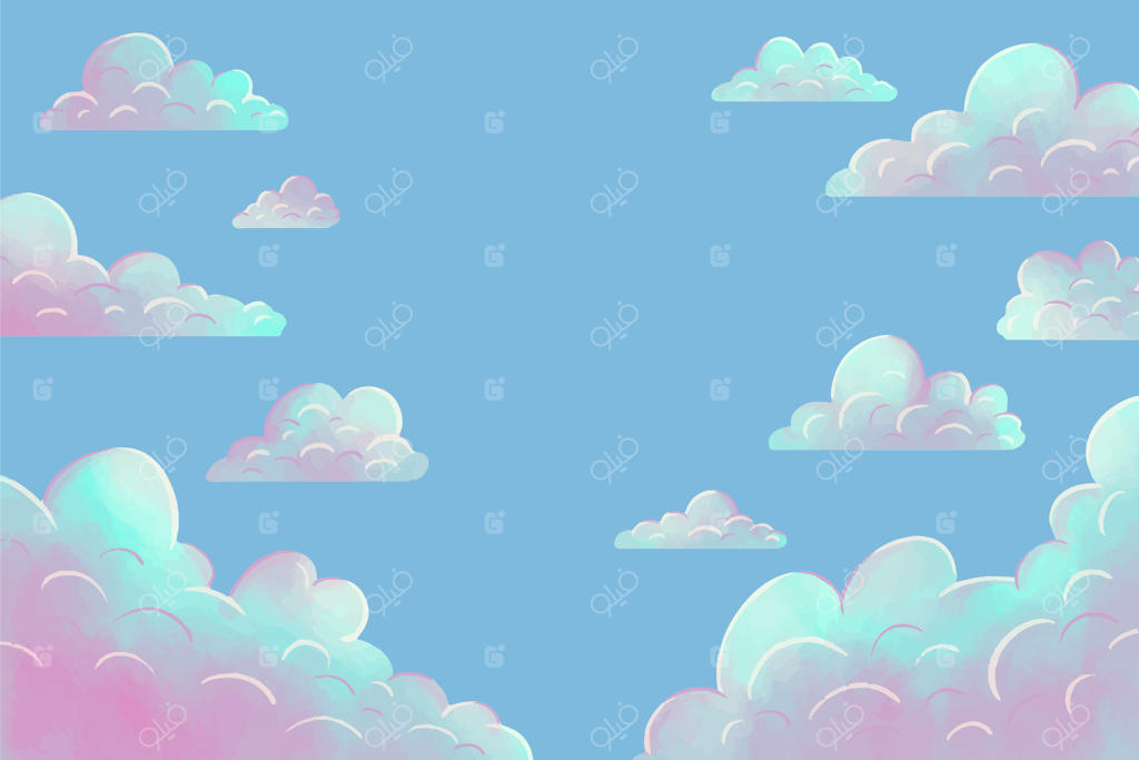 مجموعه ای از ابرها با نقاشی آبرنگی