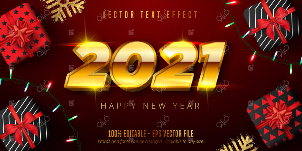 متن تبریک سال نو ۲۰۲۱ با افکت قابل ویرایش به سبک کریسمس طلایی براق