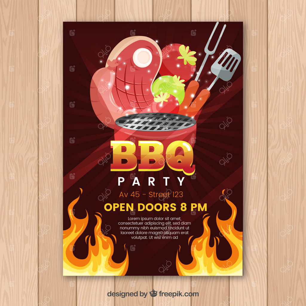 دعوت به مهمانی کباب به سبک طراحی فلت