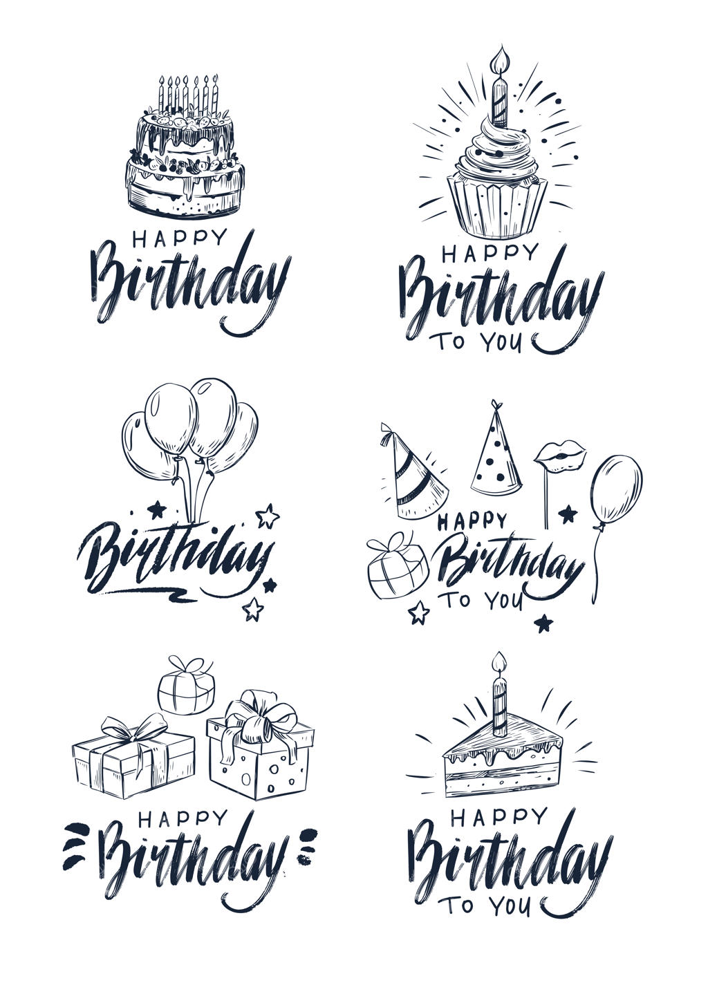 برچسب تولدت مبارک، تایپوگرافی تبریک و مجموعه المان‌های جشن تولد