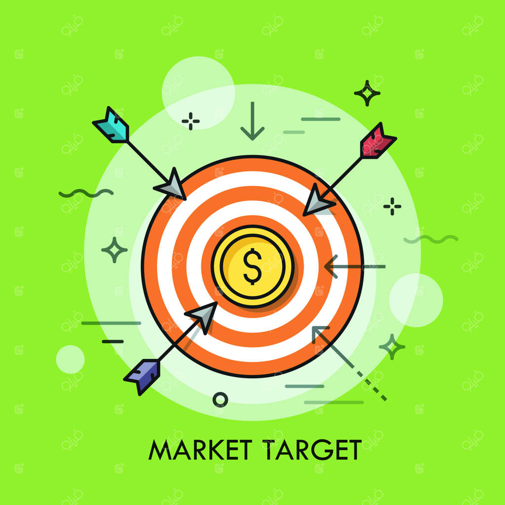 پیکان‌ها به سوی هدف تیراندازی با سکه دلار در مرکز آن پرواز می‌کنند.