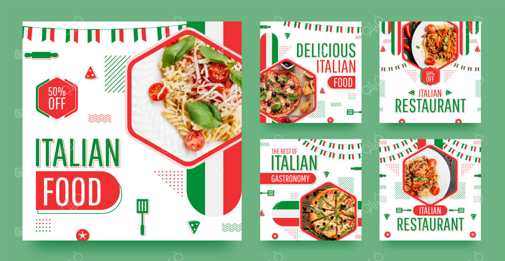 مجموعه پست‌های اینستاگرام برای رستوران غذای سنتی ایتالیایی