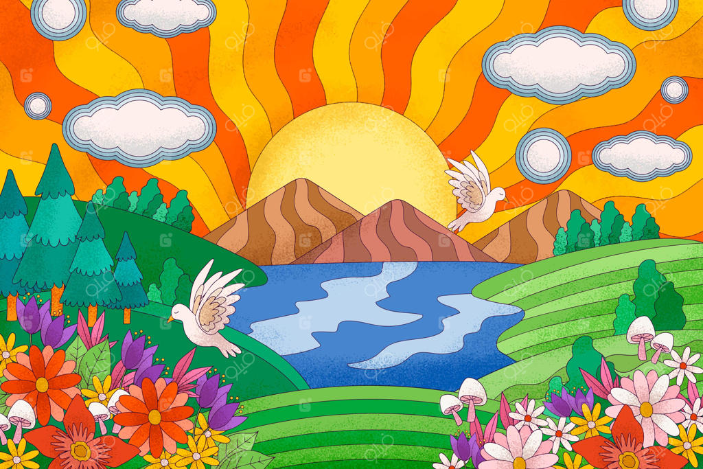 پس‌زمینه منظره رنگارنگ و روانگردان