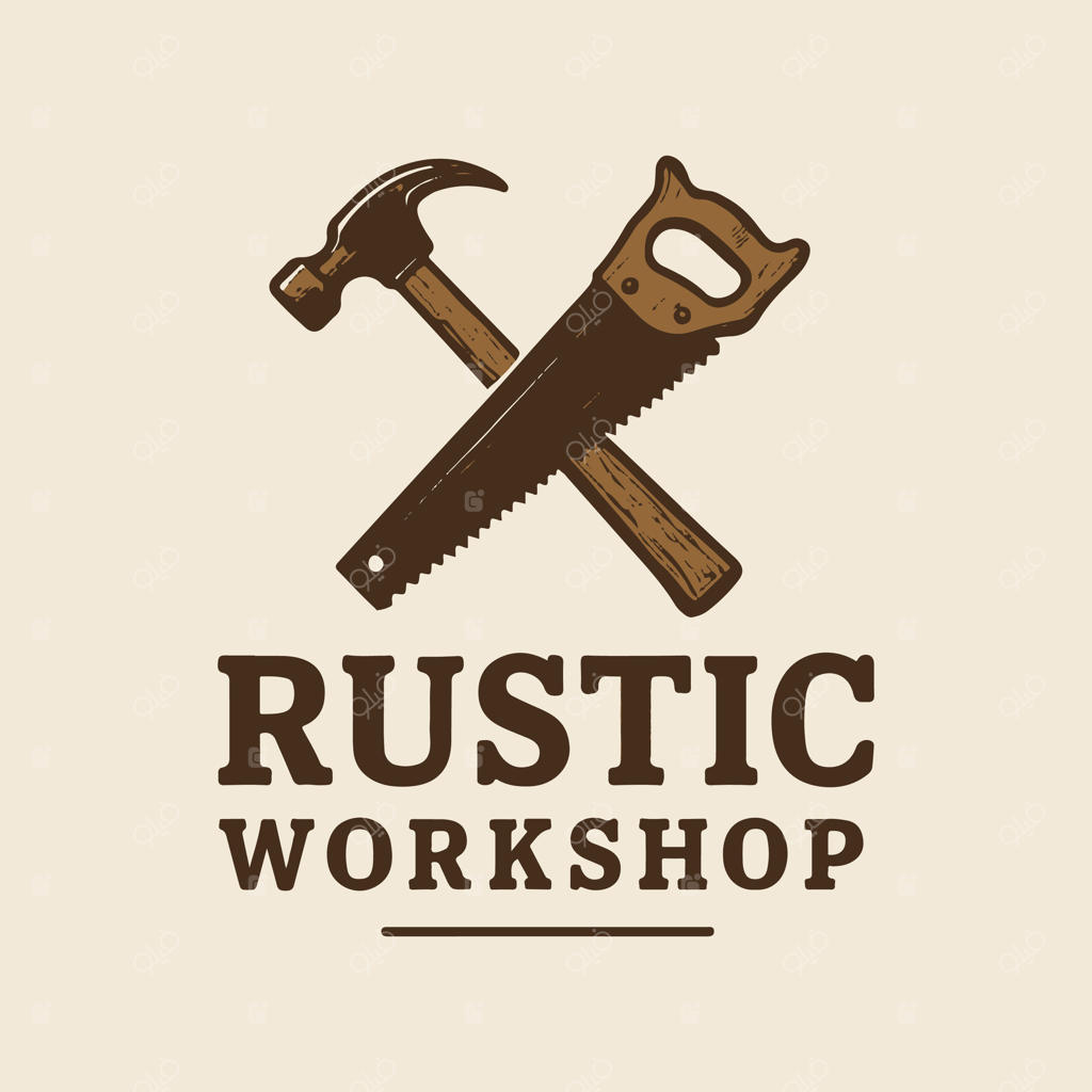 طراحی لوگوی کارگاه روستایی با طرح چکش و اره کلاسیک درهم‌تنیده