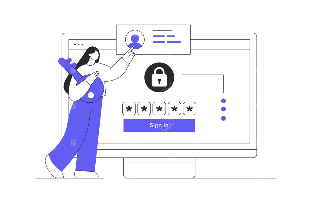 احراز هویت و دسترسی به اطلاعات شخصی؛ زن با کلیدِ ورود و رمز عبور