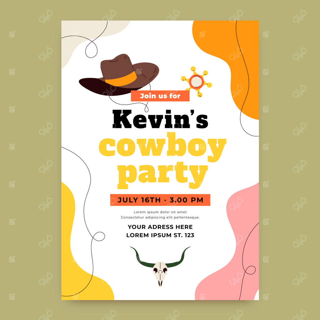 دعوتنامه مهمانی کابوی با طراحی دستی