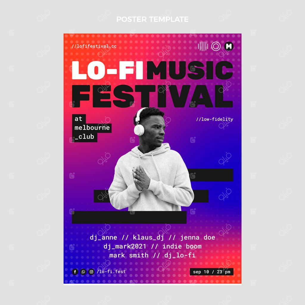 پوستر فستیوال موسیقی با طراحی گرادیانت و نیم‌تن