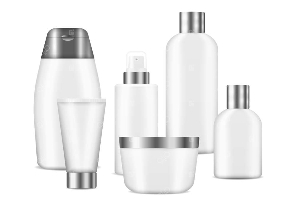 طرح سه‌بعدی واقع‌گرایانه بسته‌بندی لوازم آرایشی بطری‌ها و ظروف محصولات زیبایی بطری اسپری وکتور