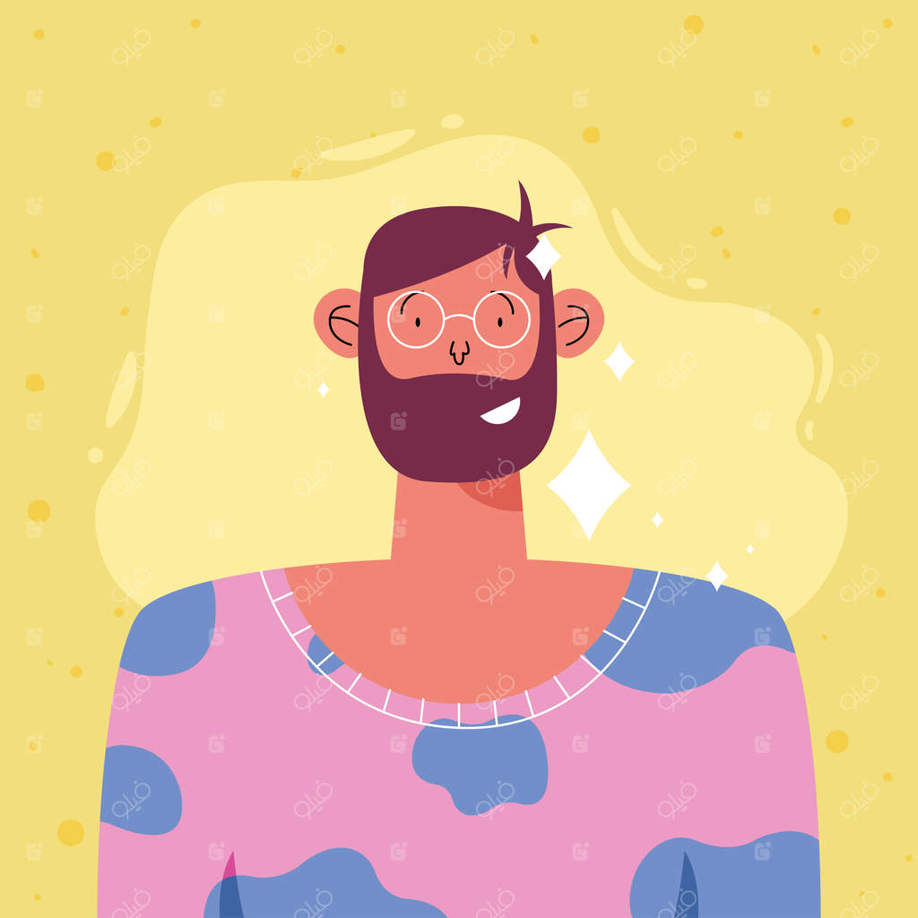 مرد جوان ریش‌دار در پس‌زمینه زرد