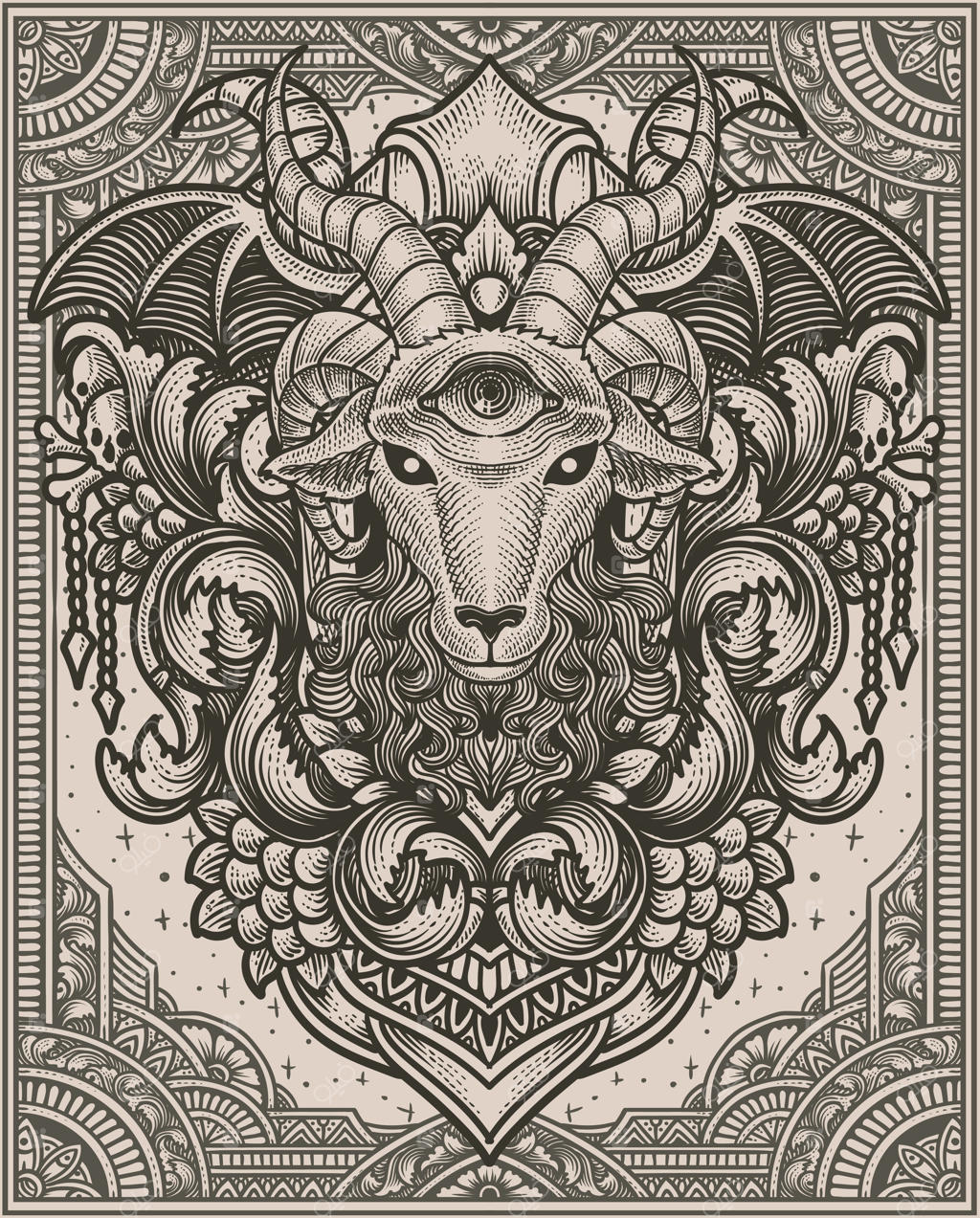 درخت چشم‌ بز با طرح‌ حکاکی عتیقه مناسب برای کالا و تی‌شرت شما