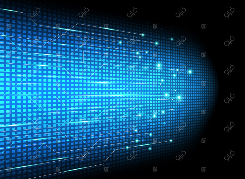 انتقال داده‌های فناوری نوآورانه در پس‌زمینه‌ای آبی.