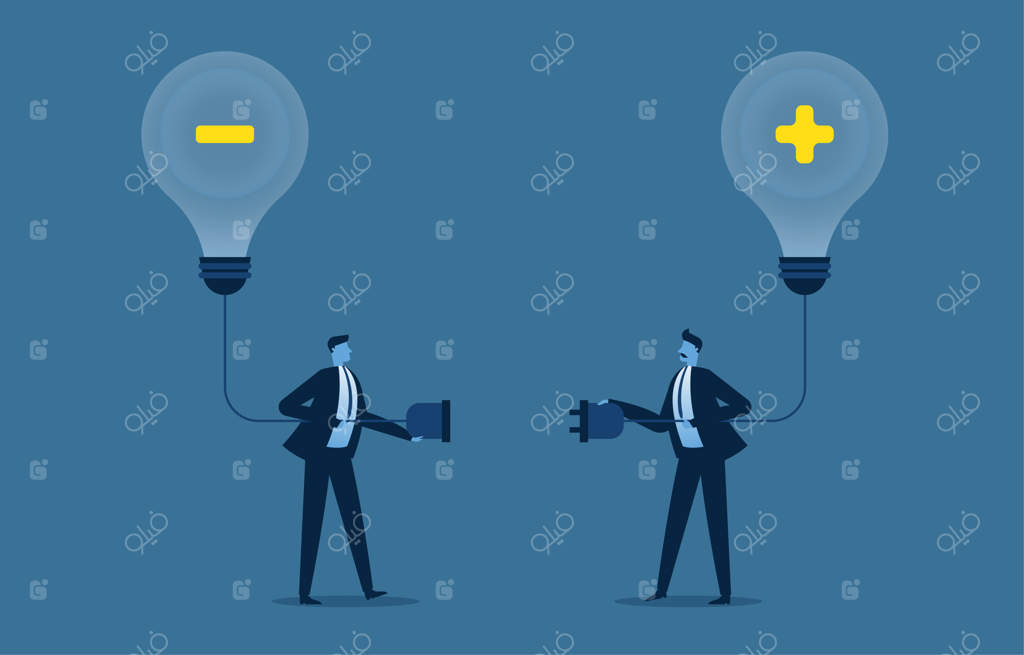 بازرگانی که به دنبال ایده‌های نوین است و تلاش می‌کند افکار مثبت و منفی را برای موفقیت کسب‌وکار خود متعادل سازد