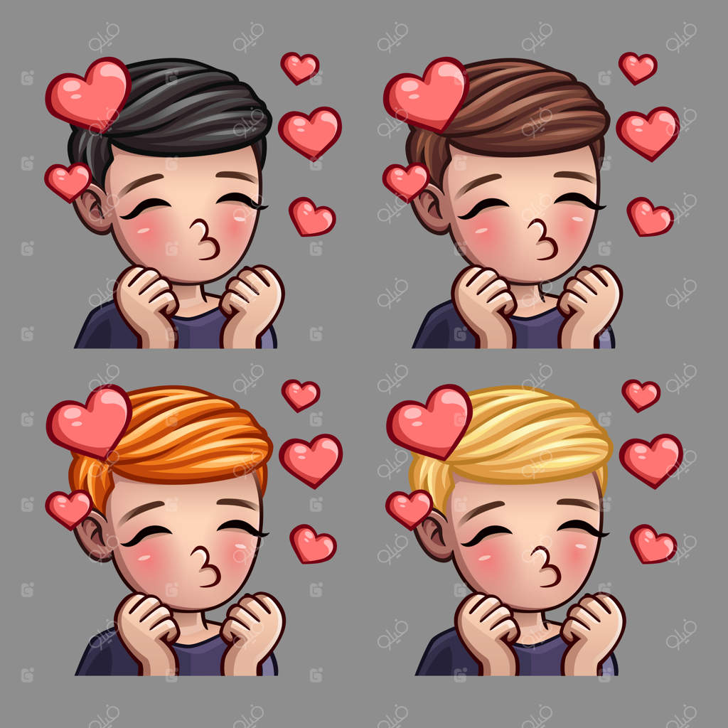 آیکون‌های احساسی: بوسه‌های مرد خوشحال برای شبکه‌های اجتماعی و استیکرها