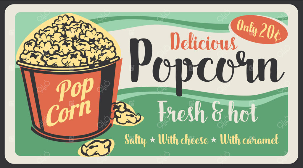 پاپ‌کورن: فست‌فود شیرین و جذاب (طرح وکتور)