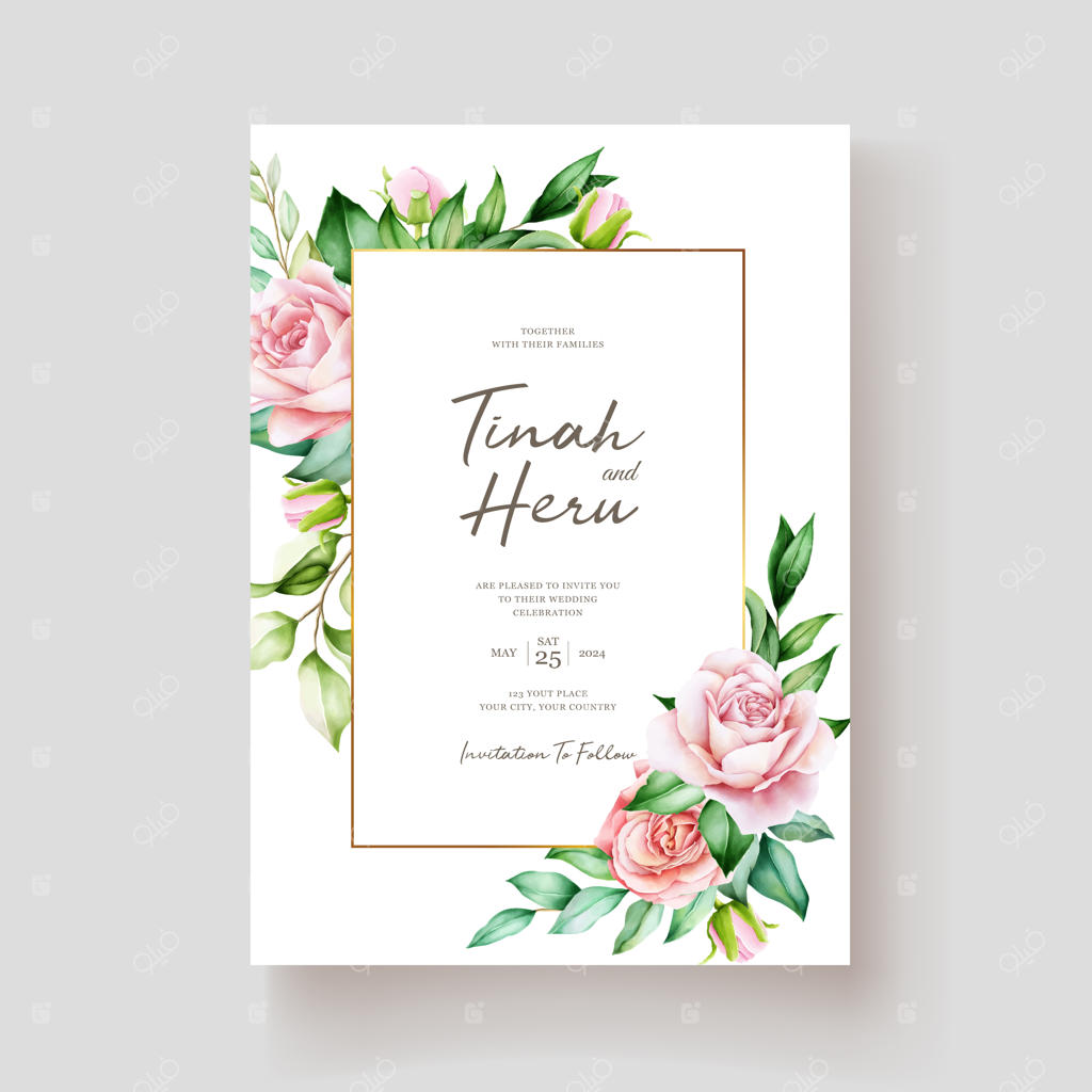 کارت دعوت گل‌های رز آبرنگی شیک