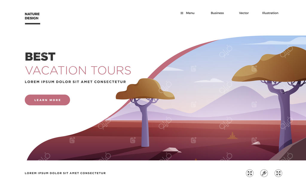 پترن صفحه فرود با پس‌زمینه مدرن و چشم‌انداز کوه‌های صحرایی - تصویر برداری