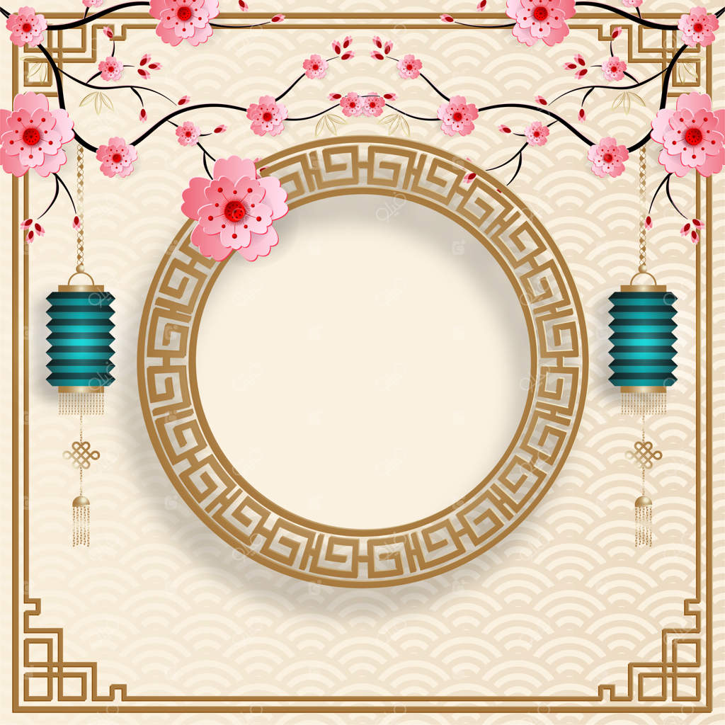 قاب چینی با المان‌های شرقی بر روی پس‌زمینه رنگی، مناسب برای کارت دعوت عروسی، سال نو، تولد، روز ولنتاین، کارت‌های تبریک، پوستر یا بنر وب
