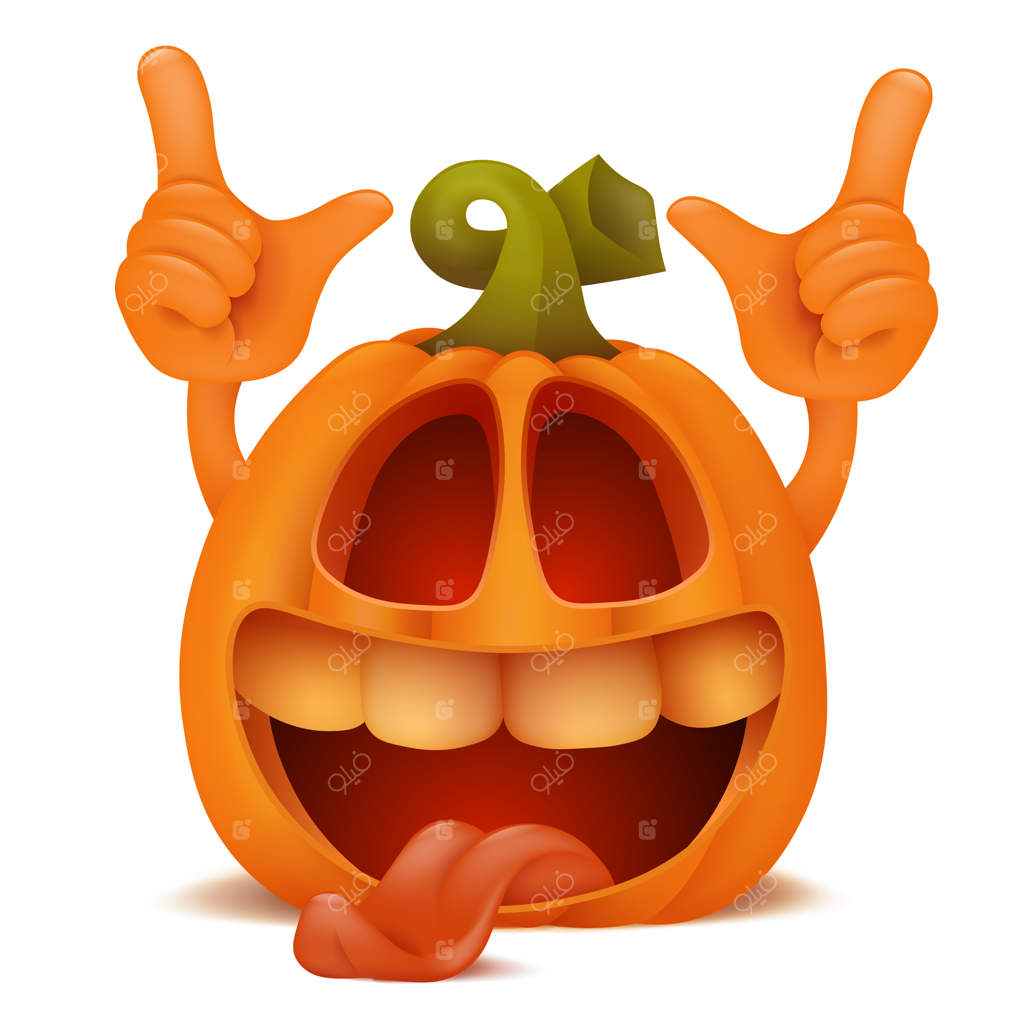 شخصیت کارتونی فانوس جک کدو تنبل خندان برای هالووین.