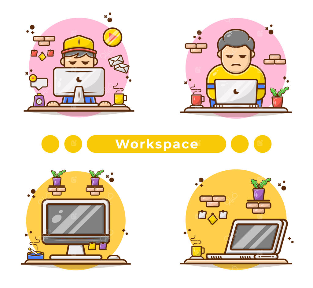 تصویرسازی مردی در حال کار با کامپیوتر به صورت دست‌کشیده