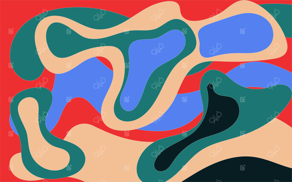 پس‌زمینه انتزاعی قرمز، آبی، سبز، هلویی و مشکی