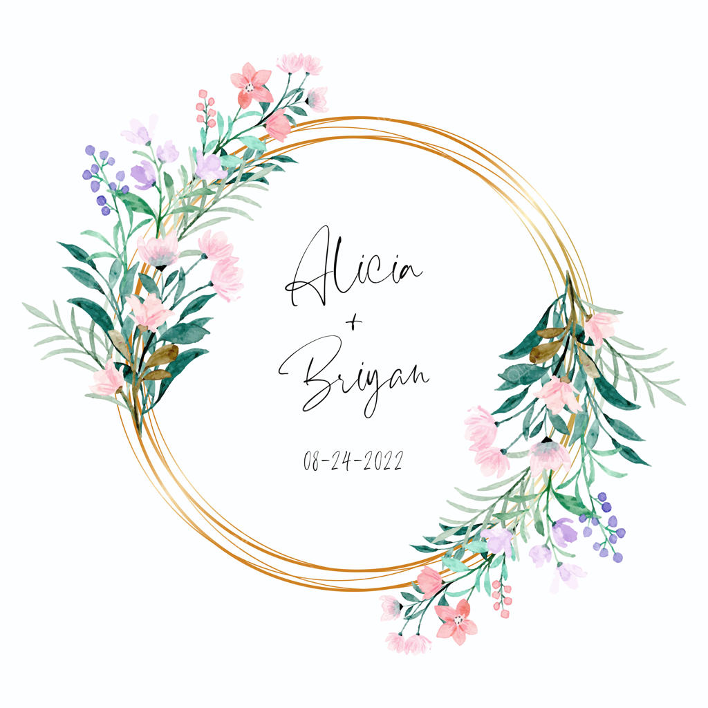 گل‌های وحشی صورتی و بنفش با قاب طلایی