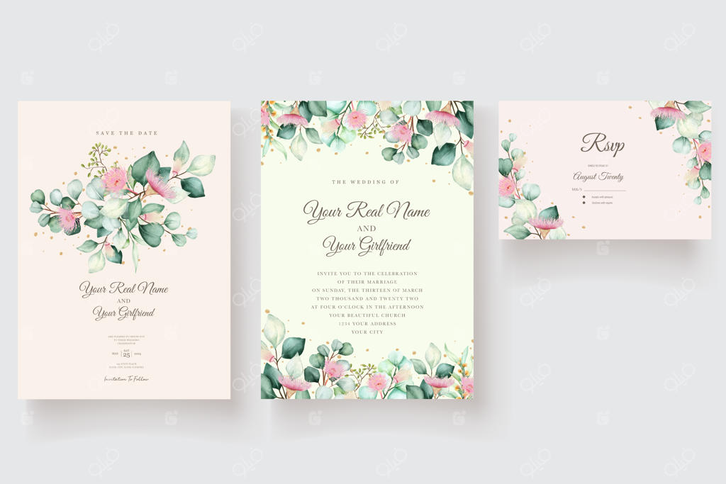 مجموعه کارت دعوت گل‌ها و برگ‌ها به صورت دست‌ساز