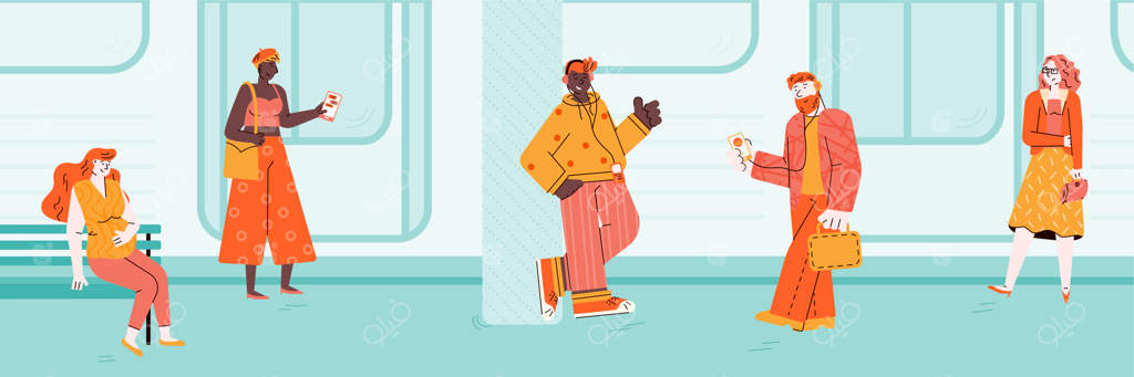 طرحِ تصویری از مردم در حال انتظار قطار در ایستگاه مترو.