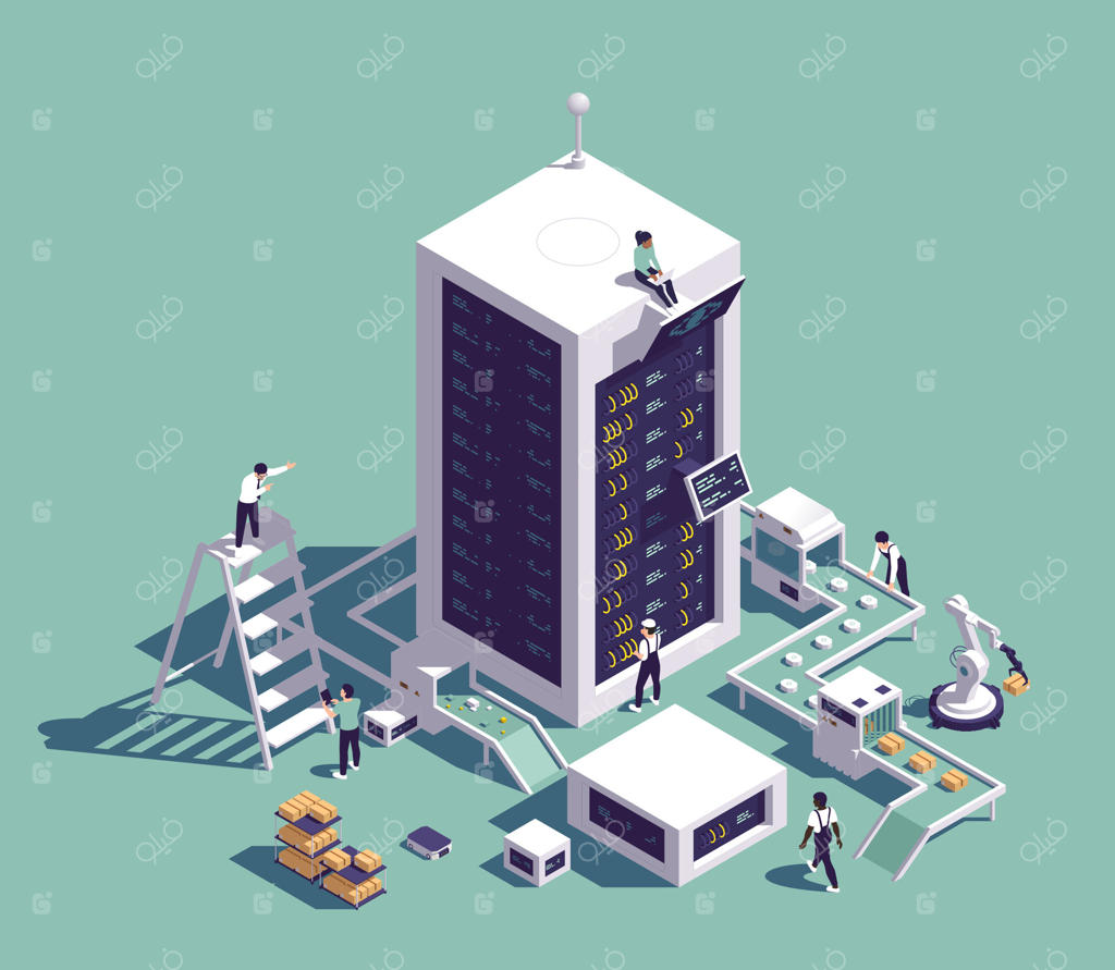 ترکیب صنعت هوشمند در نمای ایزومتریک