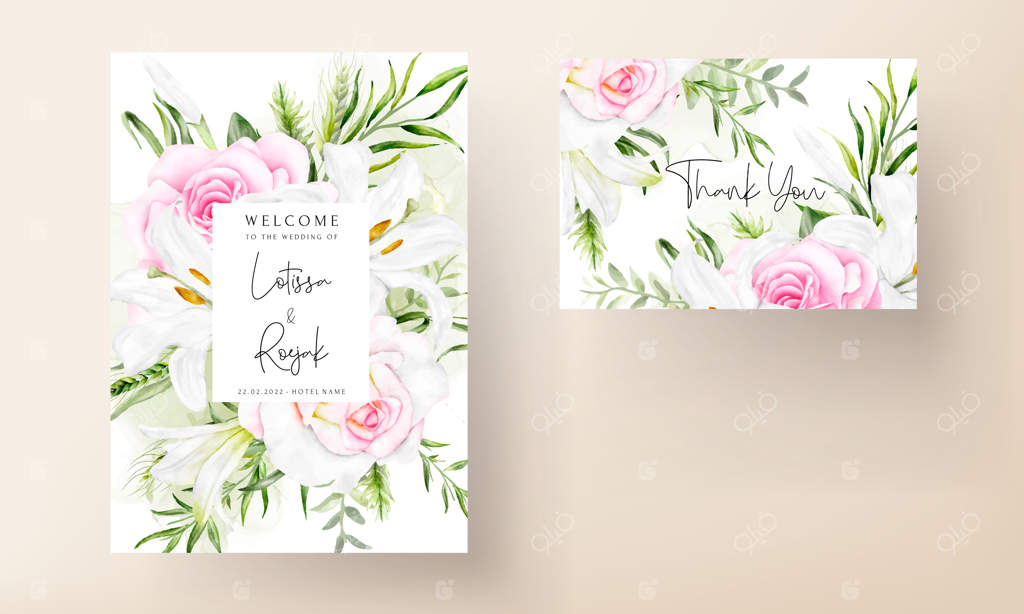 قالب کارت دعوت عروسی با طرح تاج گل آبرنگی زیبا