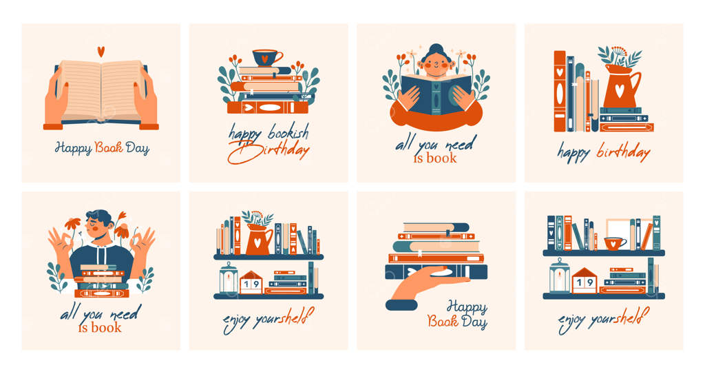 کارت پستال‌های مربعی تولدت مبارک برای عاشقان کتاب - طراحی‌هایی برای روز جهانی کتاب