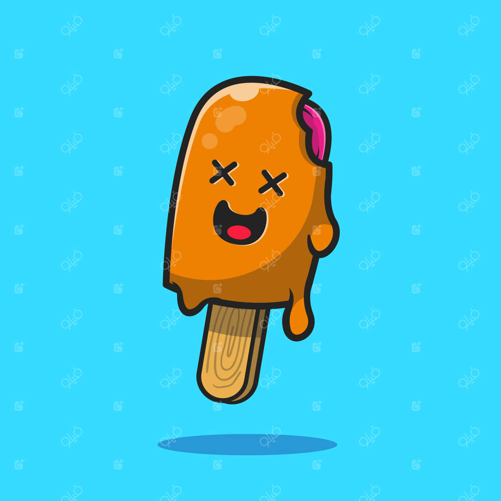 نماد کارتونی بامزه آب شدن بستنی یخی.