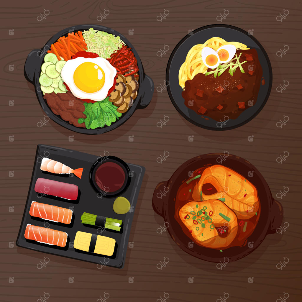 مجموعه‌ای از غذاهای آسیایی