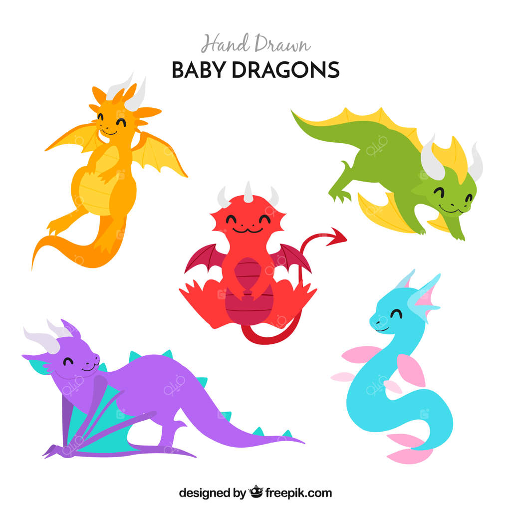 مجموعه‌ای از کاراکترهای اژدهای کودکانه دست‌کشیده